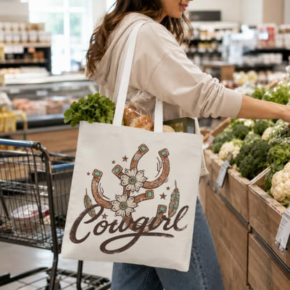 Western Cowgirl Canvas Tote Bag Cowgirl Gifts - color: Western Cowboy Theme 9