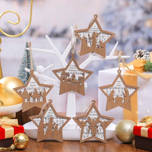 Shellwei 24 Pcs Christmas Wooden Nativity Ornaments Set Bulk Gift - style: Star