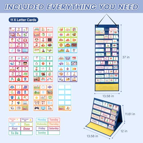 2-in-1 Autism Visual Schedule Pocket Chart with Cards for Classroom - size: Visual Schedule