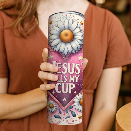 TUMBTU Jesus Fills My Cup Skinny Tumbler,Inspirational Christian Coffee Mug - color: Pink