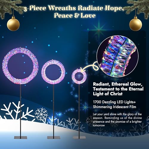 Yescom Pre Lit 1700 LEDs Lighted Christmas Wreath Decoration with Stand for - size: 24"+20"+16" Wreath w/ Stand(3Pack-in-1)