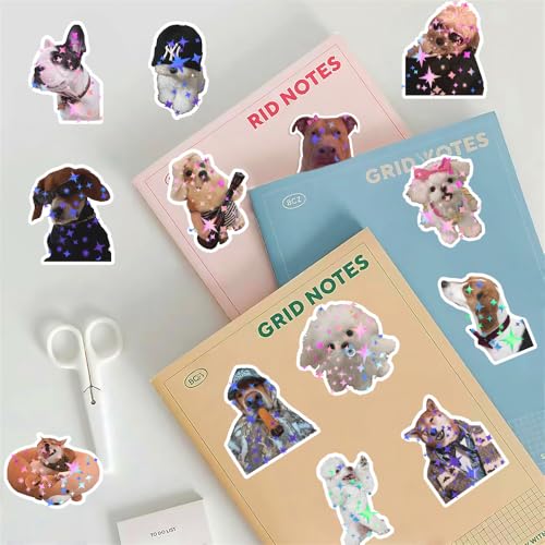 200 PCS Holographic Dog Stickers Pack - Cute Animal Puppy & Funny Dog Meme Stickers Decals for Journaling Laptop Scrapbook Water Bottles Suitcase Snowboard - with Elegant Foil Gifts Box - style: 200 PCS Holographic Dog Meme Stickers - With Gifts Box