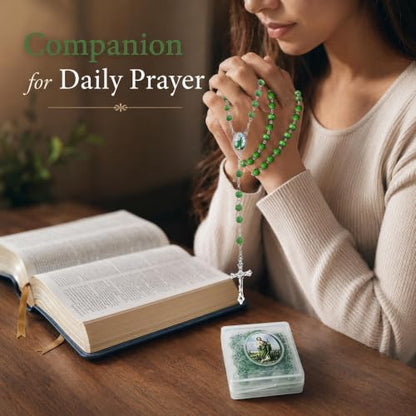 24 Pcs St Jude Rosary Beads Bulk, Saint Jude Green Rosary Necklace Our Lady of Grace Party Favor Catholic Gift with Box for Guests, Rosarios Catolicos for First Communion Party