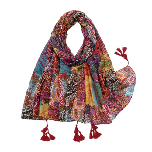 Yeieeo Boho Scarf for Women Lightweight Floral Printed Scarf Fall Winter Fashion Fringed Shawl - color: Floral 38
