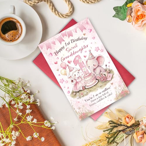 Cute 1st Birthday Card for Granddaughter, Sweet 1 Year Old Birthday Card from Grandma Grandpa, Happy First Birthday Card for Granddaughter - color: Granddaughte 1st Birthday