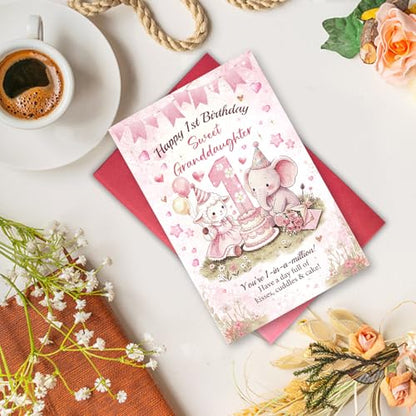 Cute 1st Birthday Card for Granddaughter, Sweet 1 Year Old Birthday Card from Grandma Grandpa, Happy First Birthday Card for Granddaughter - color: Granddaughte 1st Birthday