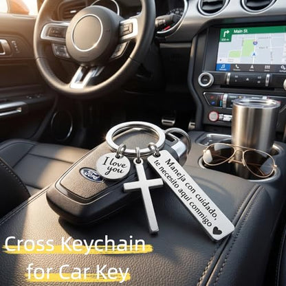 Cross Keychain for Men,Jesus Key Chain Christian Car Key Accessories，Easter Christmas Religious Gift,Purse Bag Charms - color: Silver Love