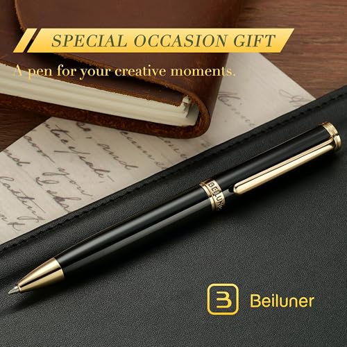 BEILUNER Luxury Personalized Gel Pen with 24K Gold Finish, Black Piano Lacquer, Luxury Grade Craftsmanship, Best Pen Gift Set for Men and Women, Professional, Executive, Office, Retractable Nice Pens - color: ,Black with Gold (Personalized)