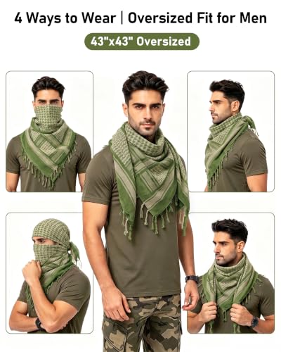 Aonal Military Shemagh Tactical Desert Scarf, Keffiyeh Scarf for Men - color: Foliage