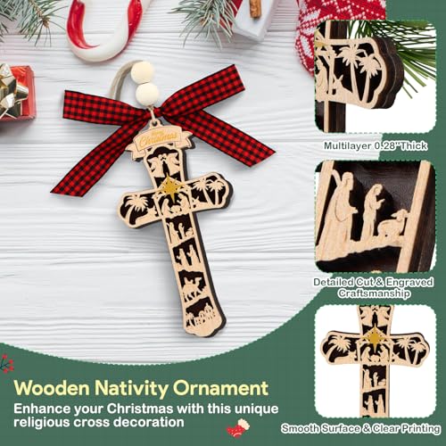 D4DREAM Cross Christmas Ornament 3D Wooden Religious Ornament - color: A02