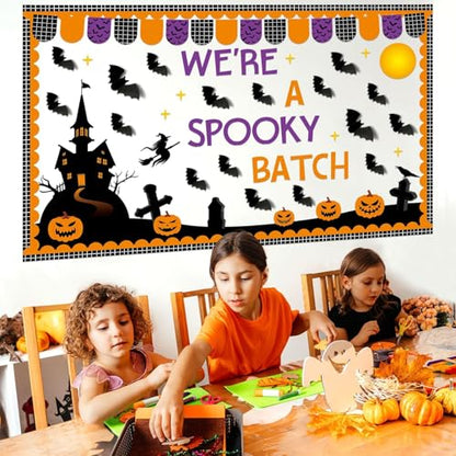 Halloween Bulletin Board Set 3D Halloween Bat Classroom Bulletin Board Pumpkin Castle Witches Paper Cutout Spooky Scary Decoration for Kid Holiday Home School Classroom Wall Chalkboard Decor - style: Halloween