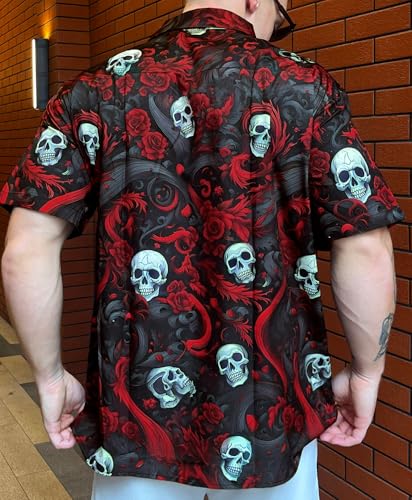 Men's Hawaiian Shirt, Faith and Skull Theme, Short Sleeve Vacation Shirt, Tropical Casual Beach - color: Faith-11, size: Medium