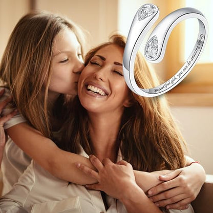 Jinlou Thumb Rings for Women - 925 Sterling Silver Birthstone Open Teardrop Encouragement Adjustable Ring Women Gifts for Teens Mom Birthday Mother's Day St Patricks Day - color: April, style: Beautiful you can do amazing things