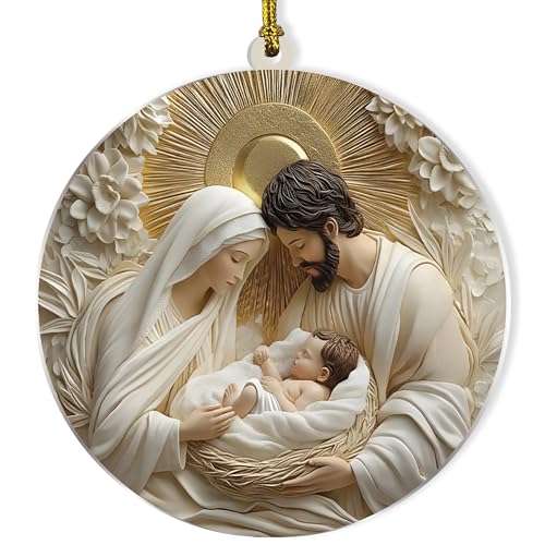 Christmas Nativity Scene Ornament, 3D-Look Acrylic Christmas Tree Hanging - color: Nativity Holy Family 3d