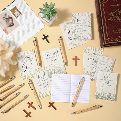 Ctosree 60 Pcs Christian Gifts Bible Verse Notebook Ballpoint Pen, Beige - color: Beige