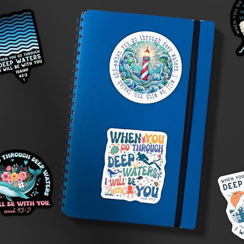 Pack 6 Isaiah 43 2 When You Pass Through The Waters I Will Be with You Sticker 3 Inches Bible Verse, Christian, Waterproof Vinyl Sticker