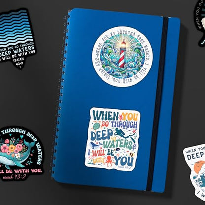 Pack 6 Isaiah 43 2 When You Pass Through The Waters I Will Be with You Sticker 3 Inches Bible Verse, Christian, Waterproof Vinyl Sticker
