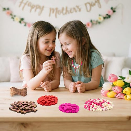 BeYumi Mother's Day Necklace Craft - 24Pcs Mother's Day DIY Wooden Cross Beads Necklace Craft Kit for Kids to Mom Gift Christian Religious Decor Family Sunday School Classroom Party Fun Activities - style: Mom