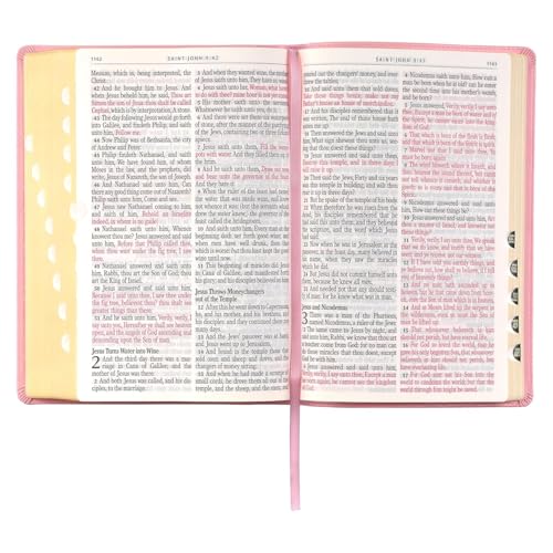 Personalized Pink KJV Bible, Custom Engraved Giant Print Holy Bible, Leathersoft, Red Letter, Thumb Index & Ribbon Marker - Add Any Text - Ideal Gift for Baptism, Confirmation, or Wedding