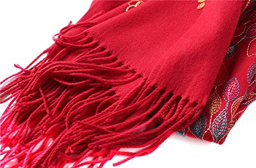 Urban CoCo Embroidered Scarf for Women, Tassel Shawl, Soft Lightweight Wrap - color: Red