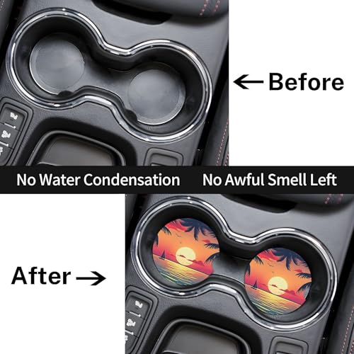 Beach Sunset Car Cup Holder Coasters 2 Pack 2.63" for Women - color: Orange