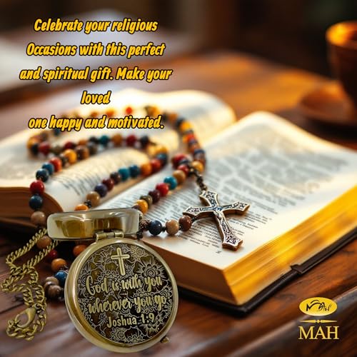 Handmade Religious Brass Compass Gift with Engraved & Embossed Faith Messages – Inspirational Christian Religious Gift Keepsake for Baptism, Confirmation, Christening, First Communion or Christmas - style: God is with You – Edition 1
