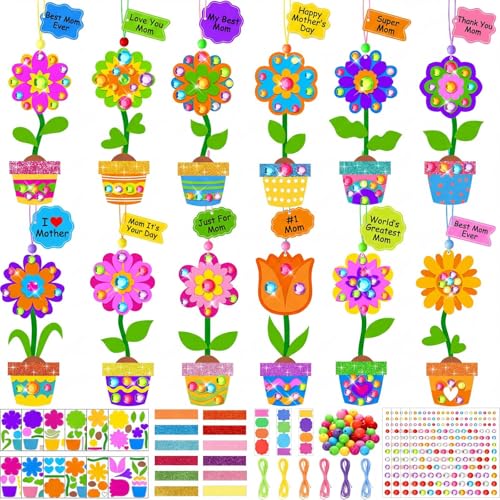 Frienda 48 Set Spring Potted Flower Craft Kit Make Your Own Tulip Sunflower Pot Craft DIY Potted Ornaments Decorations Gift Activities Spring Party Decorations - style: Potted Flower