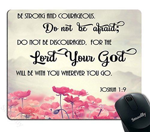 Smooffly Gaming Mouse Pad Custom, Christian Bible Verses Scripture Quotes Joshua-1-9 Pink Flowers Art - Be Strong and Courageous God Be with You