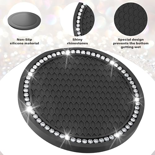 BFXM 2 PCS Bling Cup Holder Coasters for Car 2.75 inch (White Diamond) - color: Black+Bling White