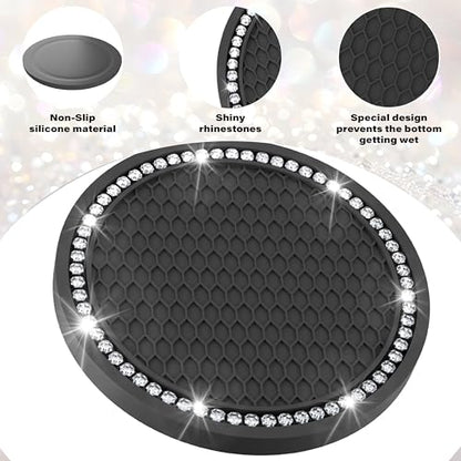 BFXM 2 PCS Bling Cup Holder Coasters for Car 2.75 inch (White Diamond) - color: Black+Bling White