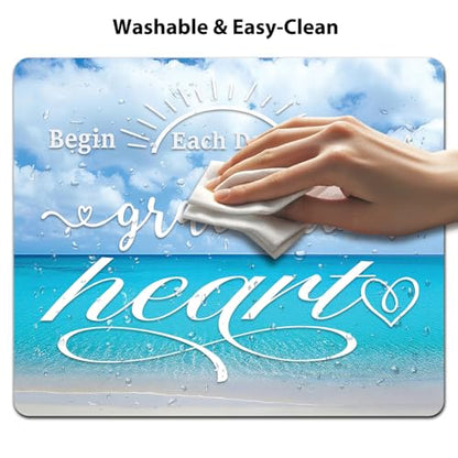 Begin Each Day with A Grateful Heart Mouse Pad, Tropic Beach Blue Desk Mat - color: Custom Designs Art 020