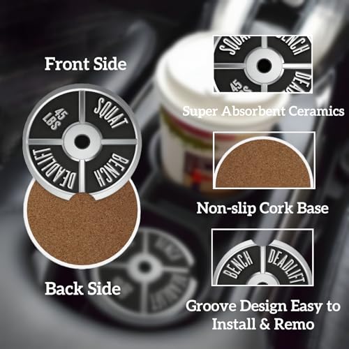 Ceramic Car Cup Coasters 2PCS - Barbell - color: Barbell