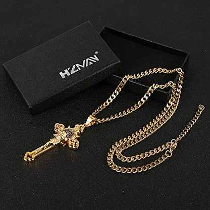 HZMAN Stainless Steel St. Benedict Crucifix Cross Necklace for Men - color: Large Gold