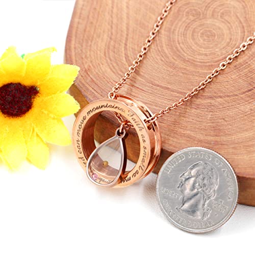 Uloveido Christian Circle Round Ring Necklace Engraved Faith As Small As A Mustard Seed Can Move Mountains Y958 - style: Pink CZ-rose gold-Drop