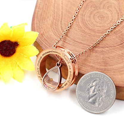 Uloveido Christian Circle Round Ring Necklace Engraved Faith As Small As A Mustard Seed Can Move Mountains Y958 - style: Pink CZ-rose gold-Drop