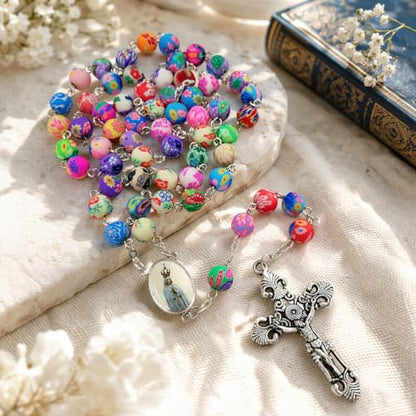 TALISMAN4U Colorful Catholic Rosary Necklace Our Lady of Fatima Medal