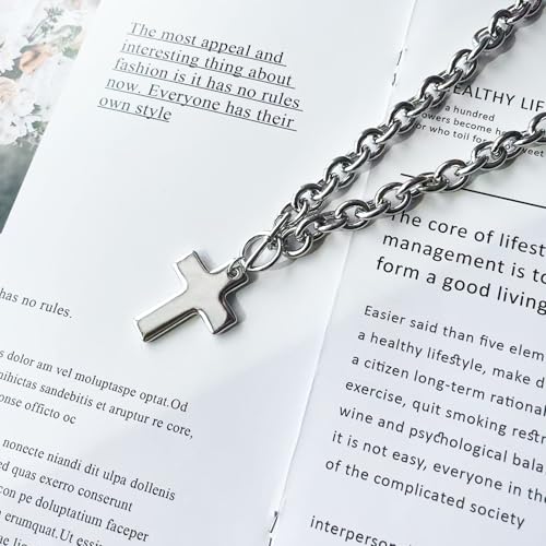 LULII Cross Necklace for Women Dainty 14K Gold Silver Plated Small Cross Pendant Choker Simple Cute Cross Gold Necklace for Women Trendy Faith Jewelry Gift - color: Chunky Cross Necklace-Silver