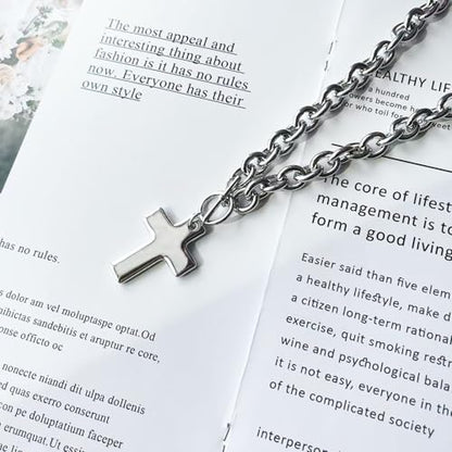 LULII Cross Necklace for Women Dainty 14K Gold Silver Plated Small Cross Pendant Choker Simple Cute Cross Gold Necklace for Women Trendy Faith Jewelry Gift - color: Chunky Cross Necklace-Silver