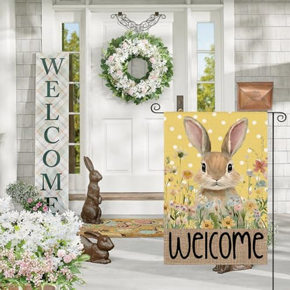 AVOIN colorlife Yellow Spring Easter Bunny Welcome Garden Flag 12x18 Inch - color: Yellow, size: Garden Size-12 x 18"