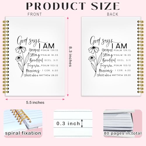 BRRNYOI God Says I Am Christian Notebook Journal 5.5x8.3, Christian Religious Journals for Women, Church Notes Journal, Floral Bible Scripture Hardcover Spiral Notebooks for Note Taking