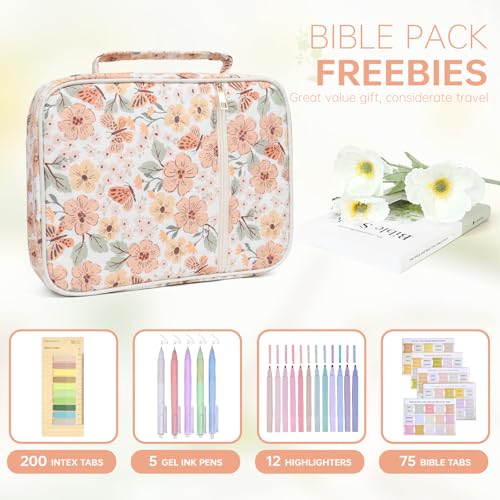 Bible Bag Cover Case for Women Study Supplies Kit Church Book Holder - color: Autumn Butterfly Bloom