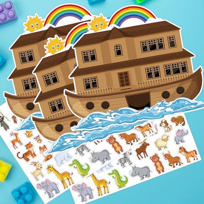 11 Set Noah's Ark Animal Sticker Scene Kit for Kids DIY Craft - color: A