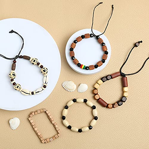 HZMAN Handmade Hemp Cords Wood Beads Leather Bracelets for Men Women - style: Shell Conch