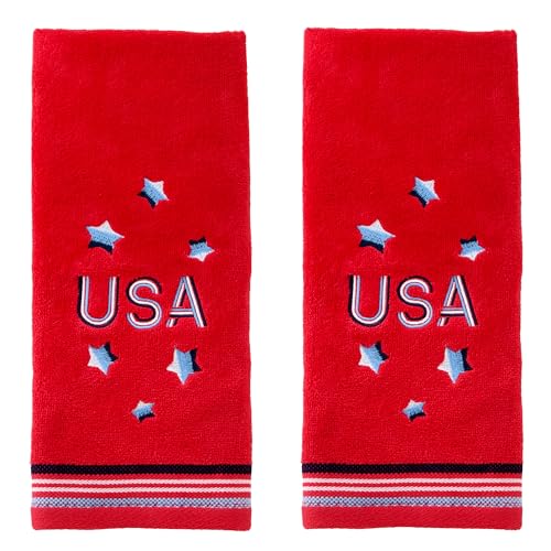 SKL Home USA Hand Towel Set-2pc, 100% Cotton, Embroidered, Red - color: Usa