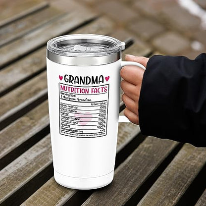 SANDJEST Grandma Tumbler with Handle 20oz Stainless Steel Insulated Tumblers Coffee Travel Mug Nana Cup Best Grandma Gift for Grandmother Grandmom Mimi Grandmas Gift for Birthday Christmas - color: Grandma 2