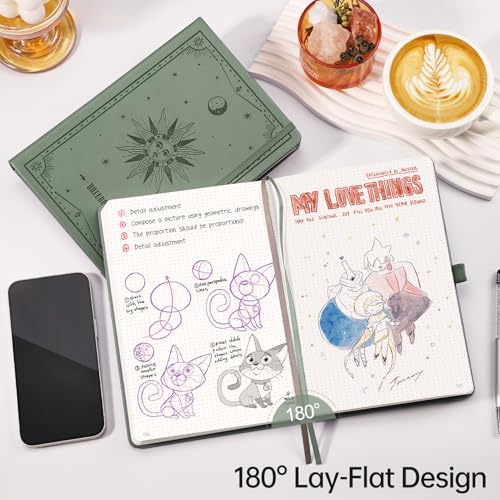 EMSHOI Dotted Journal Notebook, 192 Pages, A5 Size (5.7'' x 8.3'') - color: Light Green, style: Dotted