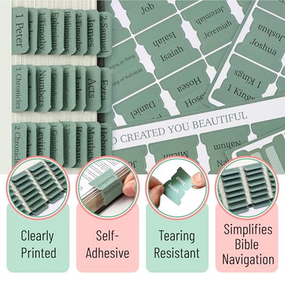 Mr. Pen- Laminated Bible Tabs, 75 pcs, Easy-to-Read & Apply - color: Forest Green