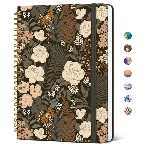 Taja Lined Spiral Journal for Women, A5 Cute Hardcover Notebook for Work - color: D-Wild Rose