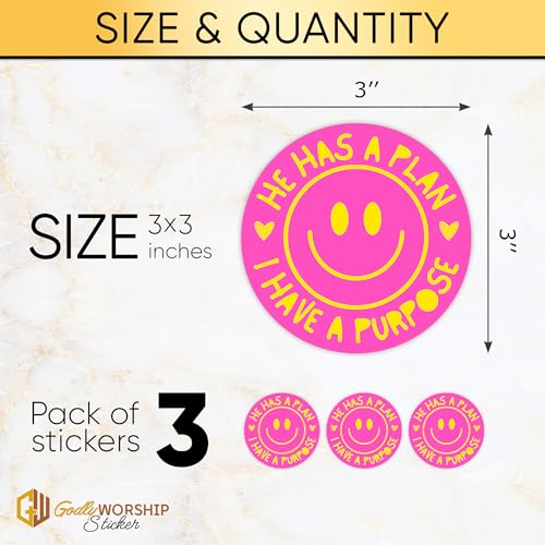 3PCs Christian Faith Sticker He Has A Plan I Have A Purpose Sticker Church God Catholic Religious Waterproof Vinyl Stickers for Laptop Water Bottle Notebook Decals Gifts for Workers Employees 3"x3" - color: Pink Yellow