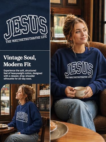 Christian Sweatshirts for Women Jesus Fleece Oversized Pullover Faith God Tops Crewneck Y2K Longsleeve - color: 5-navy, size: Small
